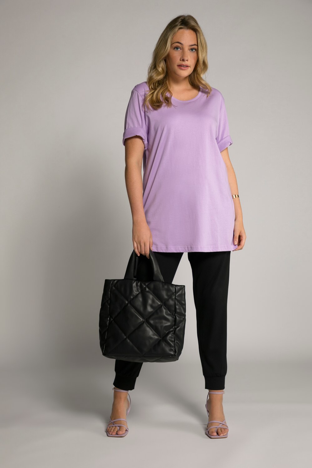 Grote Maten T-shirt, Dames, paars, Maat: 42/44, Katoen/Viscose, Ulla Popken Grote Maten T-shirt, Dames, paars, Maat: 42/44, Katoen/Viscose, Ulla Popken