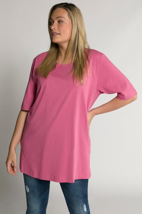 T-shirt, okrągły dekolt, luźny krój, rękaw 1/2