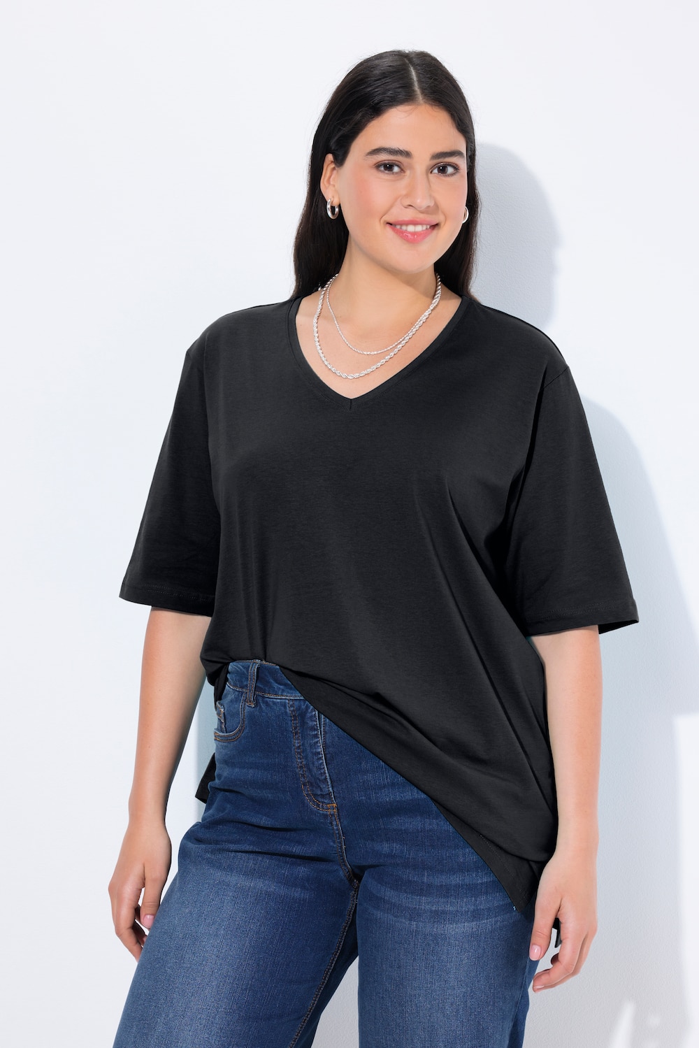 Große Größen T-Shirt, Damen, schwarz, Größe: 42/44, Baumwolle, Ulla Popken