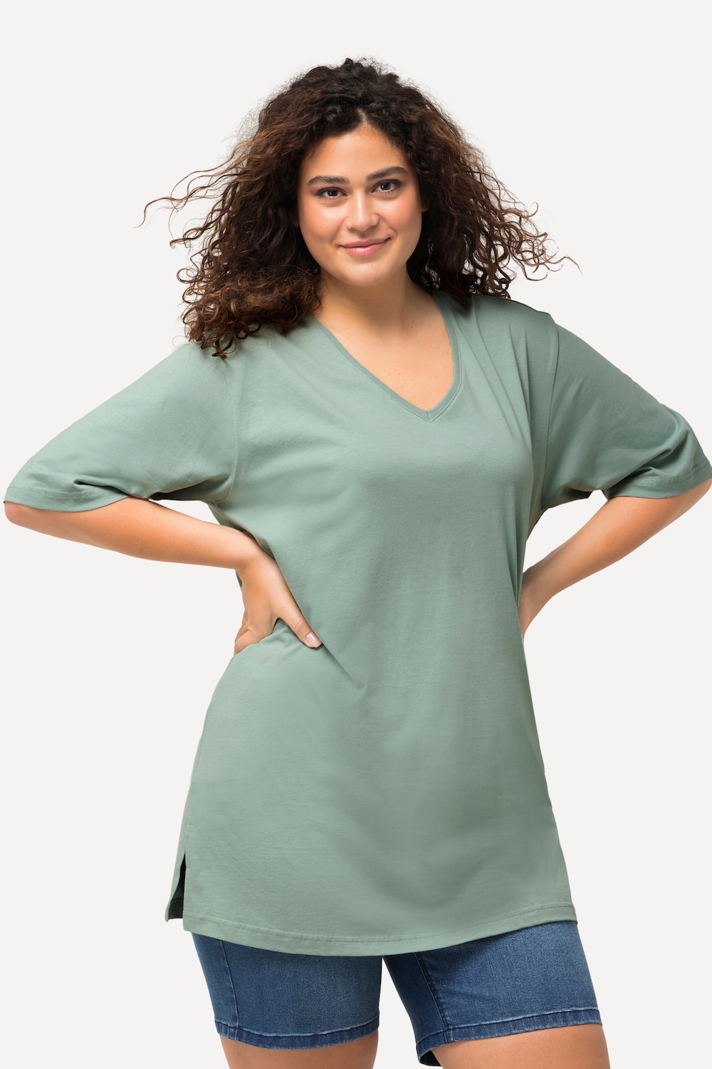 Grote Maten T-shirt, Dames, turquoise, Maat: 50/52, Katoen/Viscose, Ulla Popken