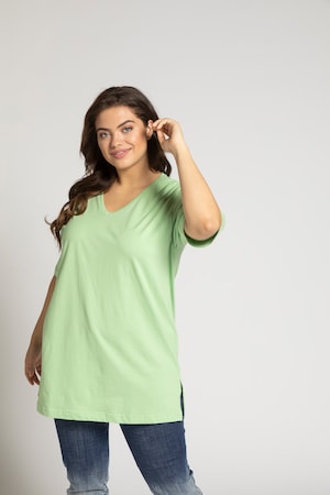 Duże rozmiary T-shirt Basic, damska, lipowa zieleń, rozmiar: 42/44, bawełna, Ulla Popken