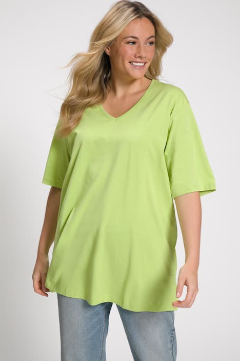 Camiseta, Bordado, Classic, Escote En V, Media Manga, Verde Esmeralda