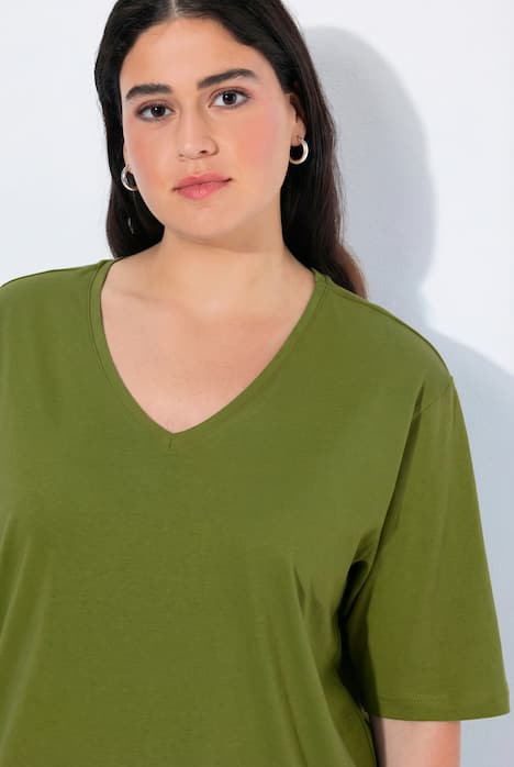 T-shirt, V-hals, relaxed, korte mouw