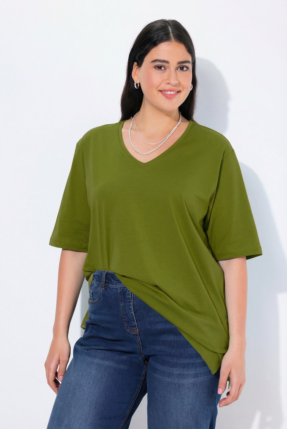 T-shirt, V-hals, relaxed, korte mouw