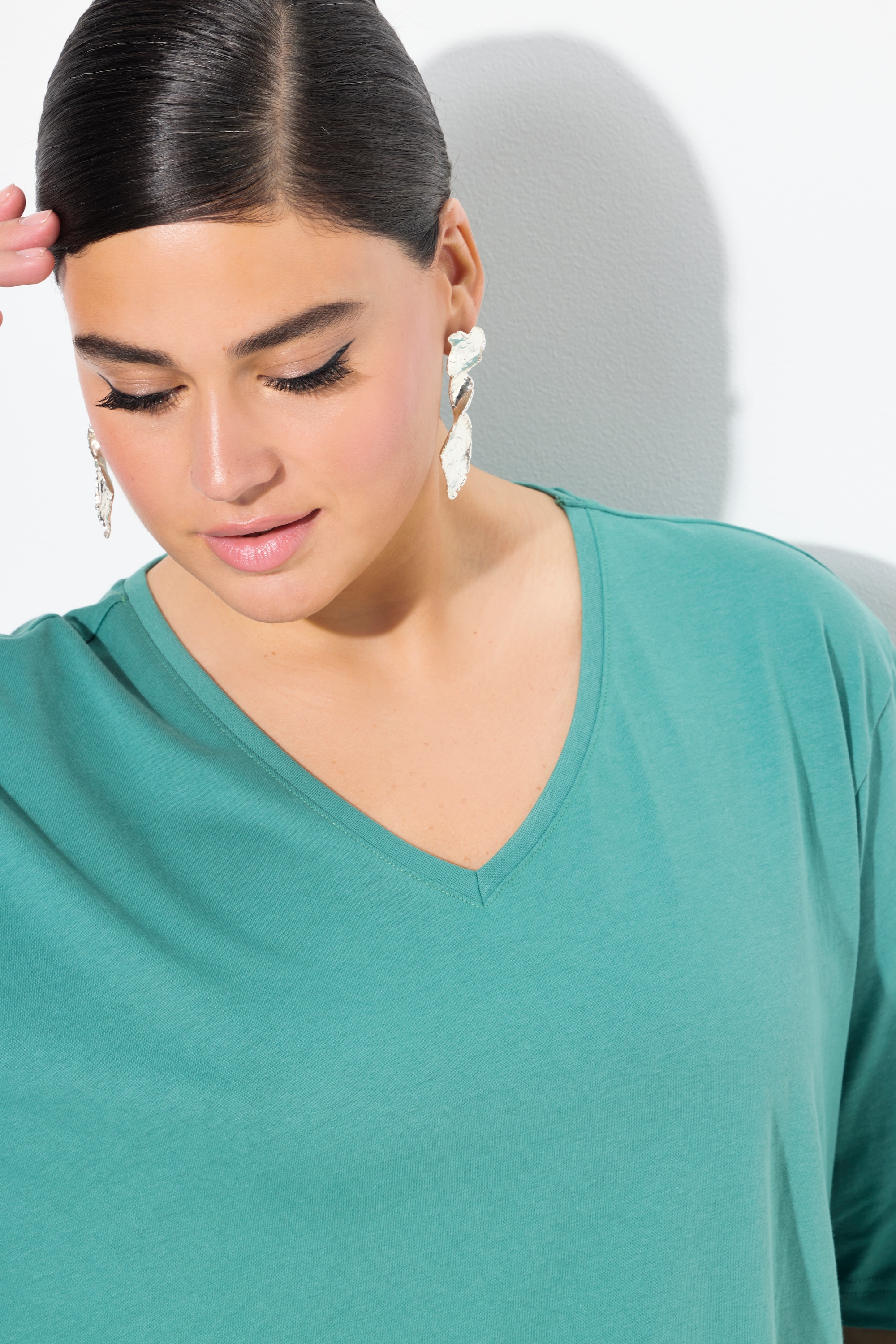 Ulla Popken Damen große Größen T Shirt V Ausschnitt Relaxed Halbarm 515283