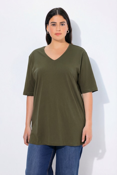 T-shirt, V-hals, relaxed, korte mouw