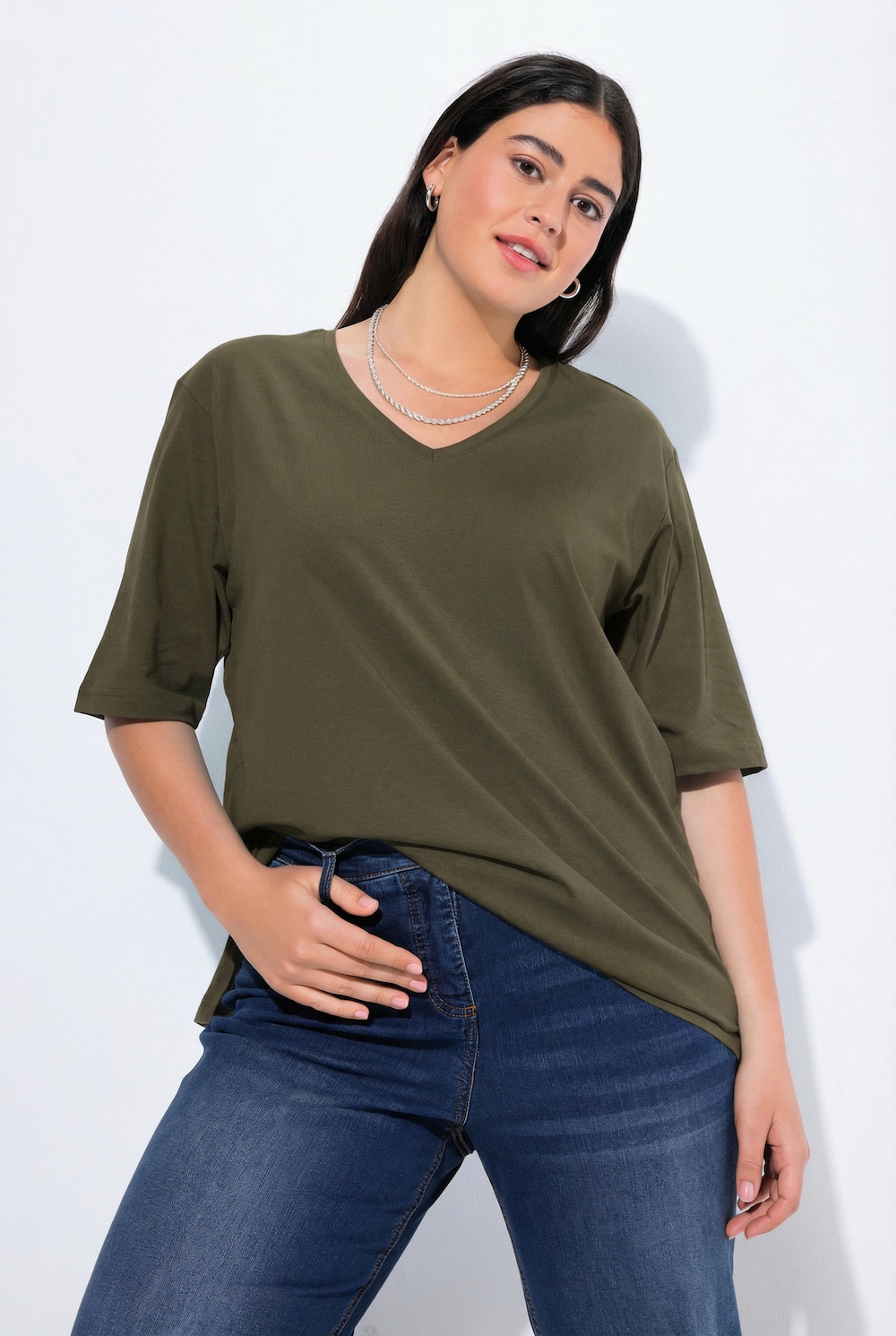 T-shirt, V-hals, relaxed, korte mouw