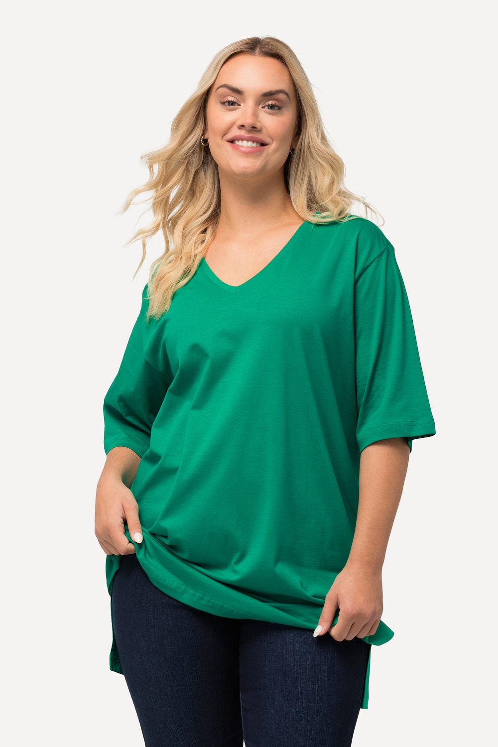 Grote Maten T-Shirt, Dames, groen, Maat: 46/48, Katoen/Viscose, Ulla Popken