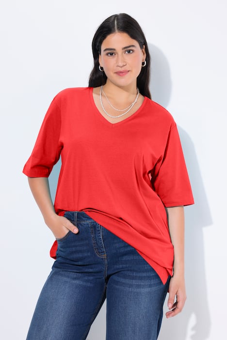 T-shirt, V-hals, relaxed, korte mouw