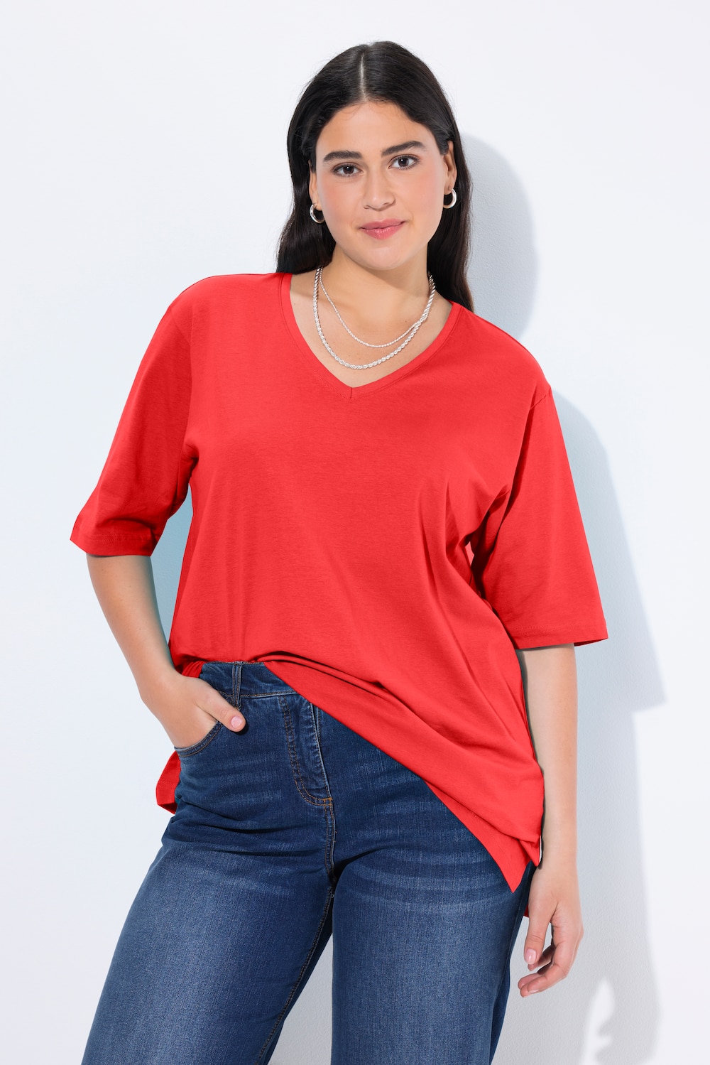 T-shirt, V-hals, relaxed, korte mouw