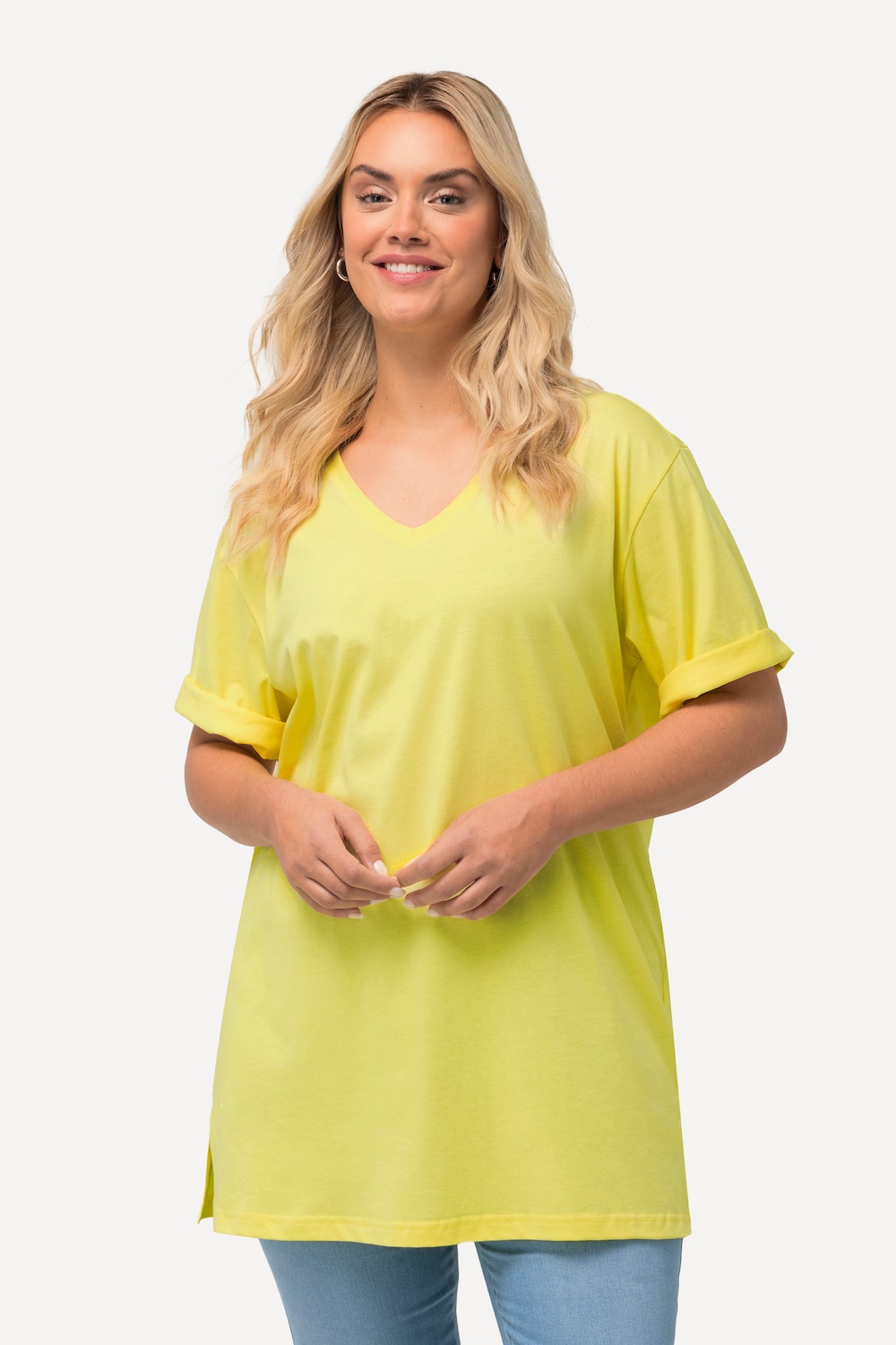 Grote Maten T-Shirt, Dames, geel, Maat: 58/60, Katoen/Viscose, Ulla Popken