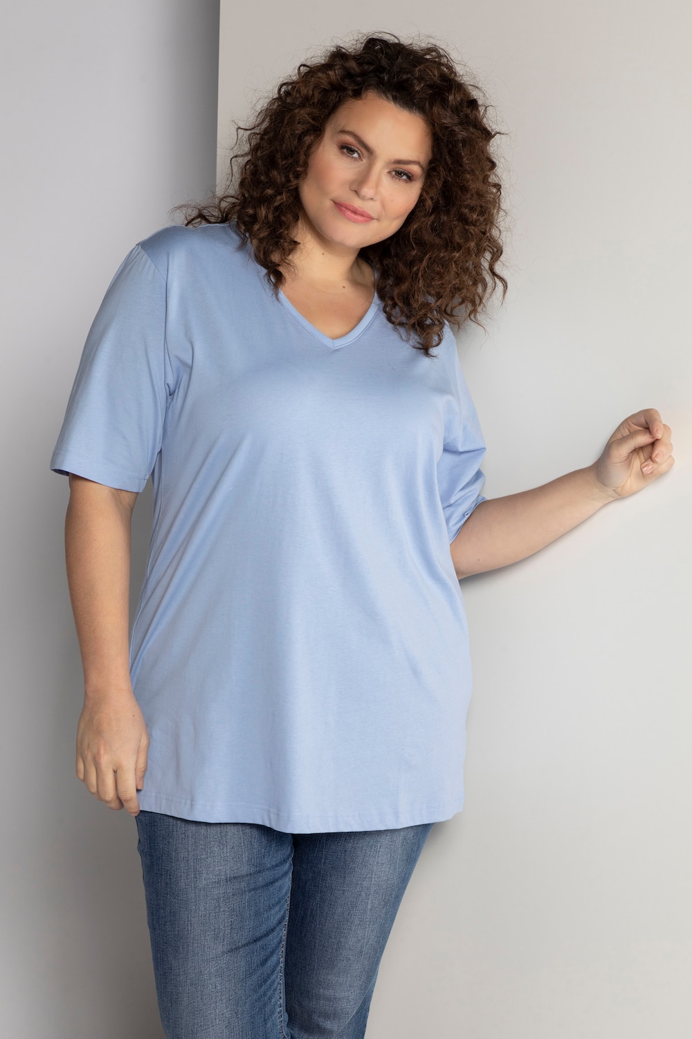 Grote Maten T-shirt, Dames, blauw, Maat: 66/68, Katoen, Ulla Popken Grote Maten T-shirt, Dames, blauw, Maat: 66/68, Katoen, Ulla Popken