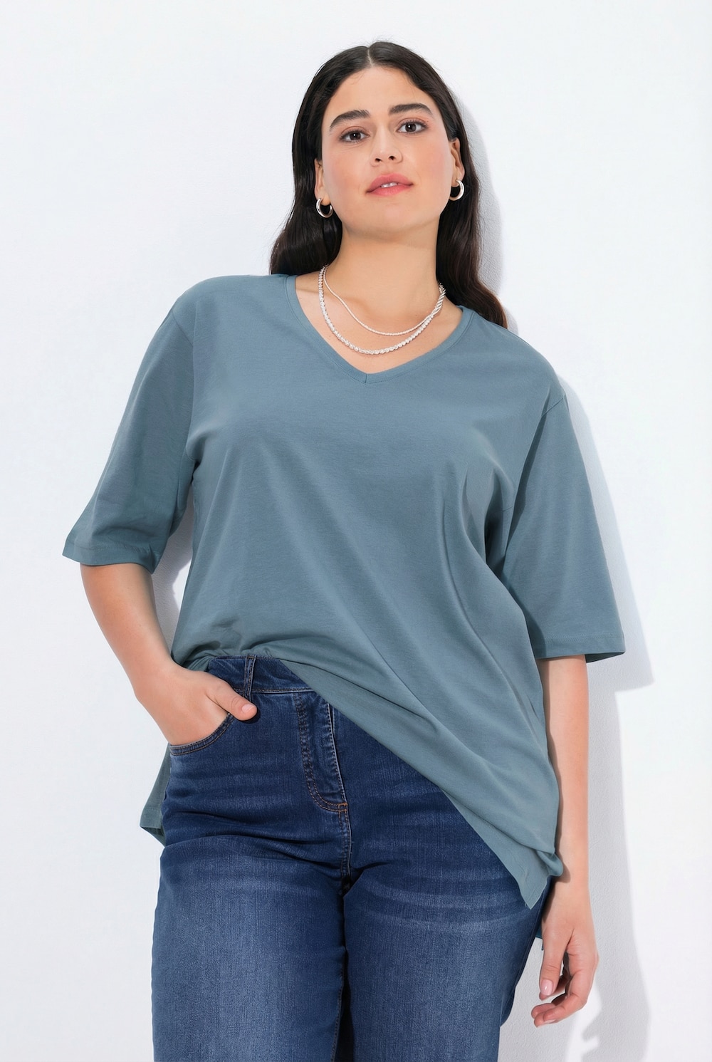 T-Shirt, V-Ausschnitt, Relaxed, Halbarm
