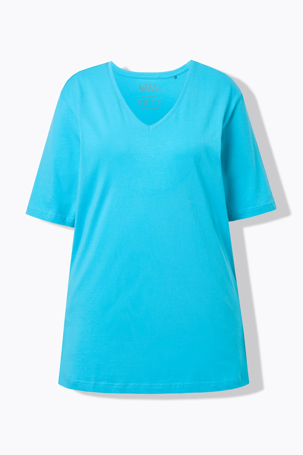 Stora storlekar T-shirt med v-ringning, Dam, turkos, storlek: 54/56, Bomull/Viskos, Ulla Popken