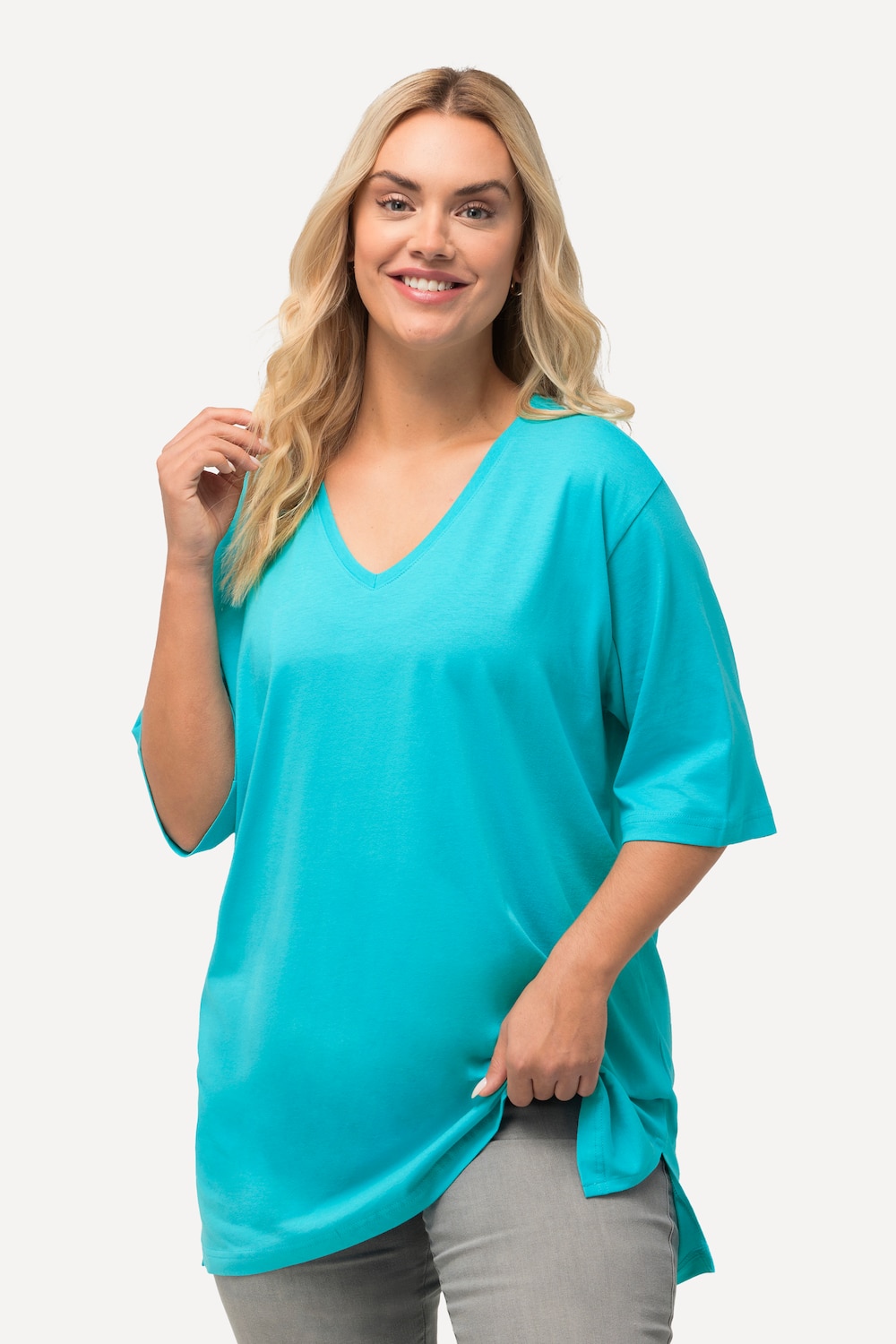 Grote Maten T-shirt, Dames, turquoise, Maat: 42/44, Katoen, Ulla Popken