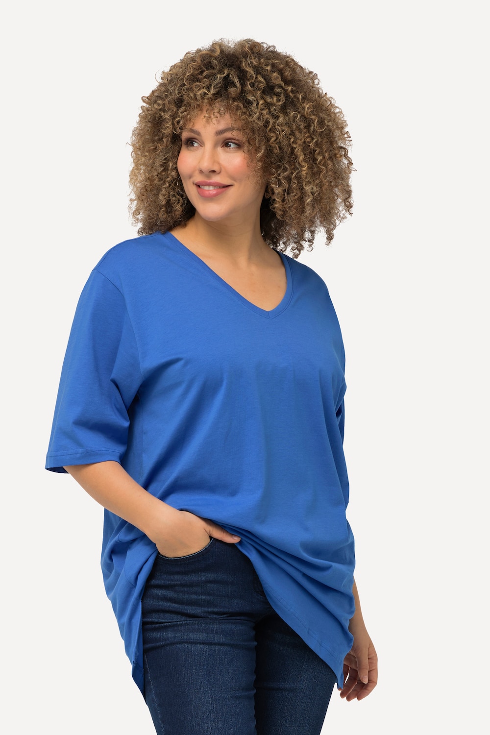 Grote Maten T-shirt, Dames, blauw, Maat: 50/52, Katoen/Viscose, Ulla Popken