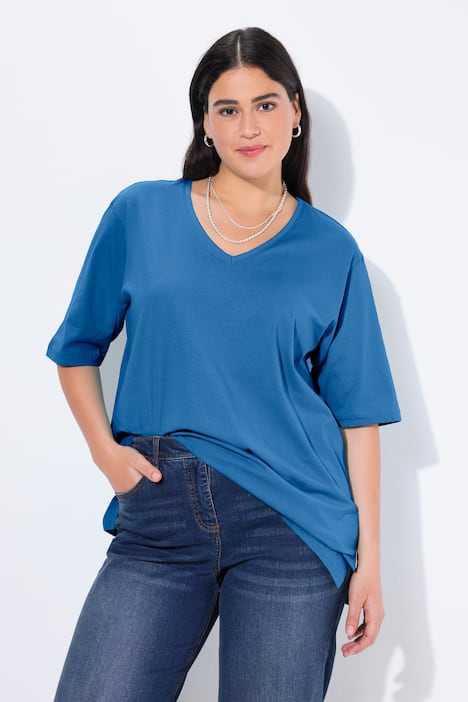 T-shirt, V-hals, relaxed, korte mouw