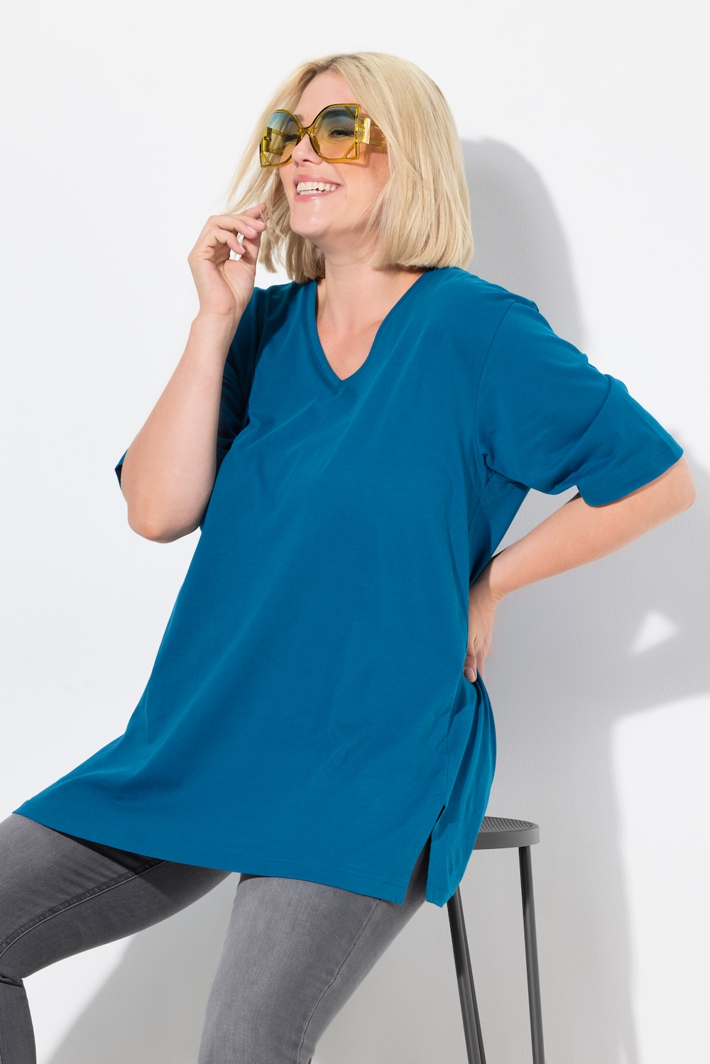 Große Größen T-Shirt, Damen, blau, Größe: 58/60, Baumwolle/Viskose, Ulla Popken