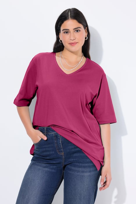 T-shirt, V-hals, relaxed, korte mouw