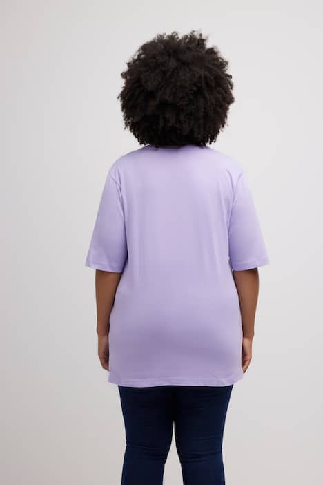 T-shirt, dekolt w serek, luźny krój, rękaw 1/2