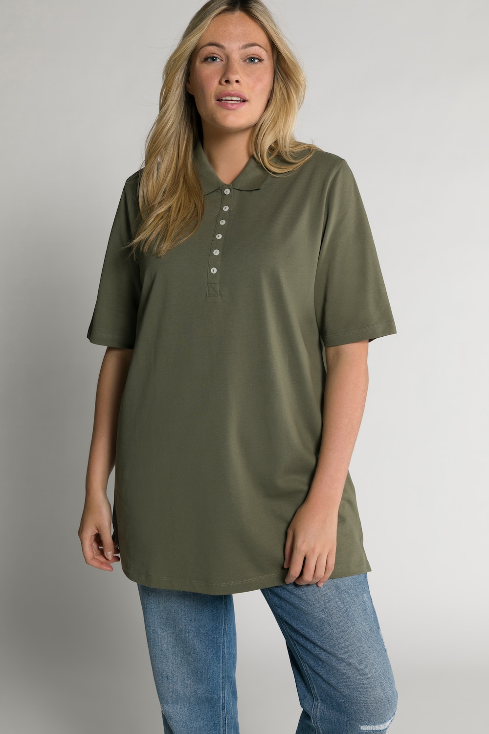 Grote Maten poloshirt, Dames, groen, Maat: 42/44, Katoen, Ulla Popken