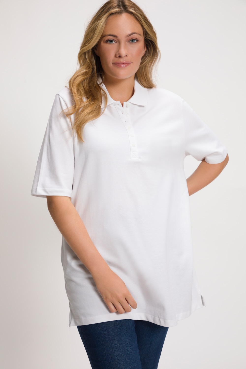 Grote Maten poloshirt, Dames, wit, Maat: 46/48, Katoen, Ulla Popken