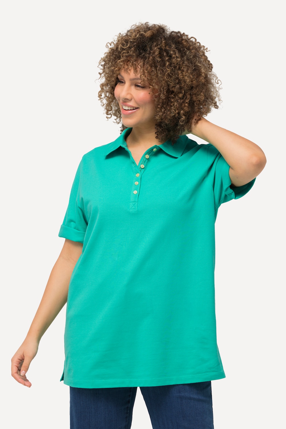 Große Größen Poloshirt, Damen, türkis, Größe: 50/52, Baumwolle, Ulla Popken