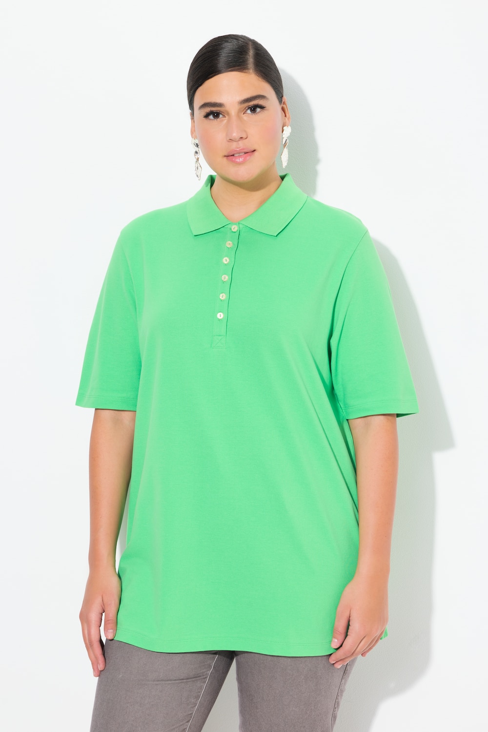 Thumbnail - Große Größen Poloshirt, Damen, grün, Größe: 46/48, Baumwolle, Ulla Popken