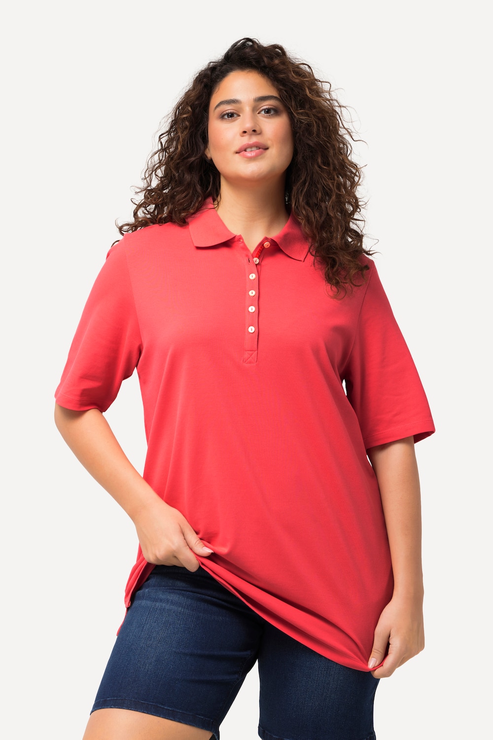 Grote Maten Poloshirt, Dames, rood, Maat: 62/64, Katoen, Ulla Popken