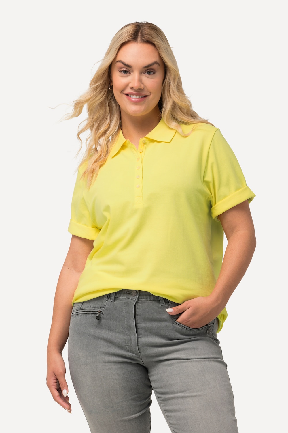 Grote Maten Poloshirt, Dames, geel, Maat: 42/44, Katoen, Ulla Popken