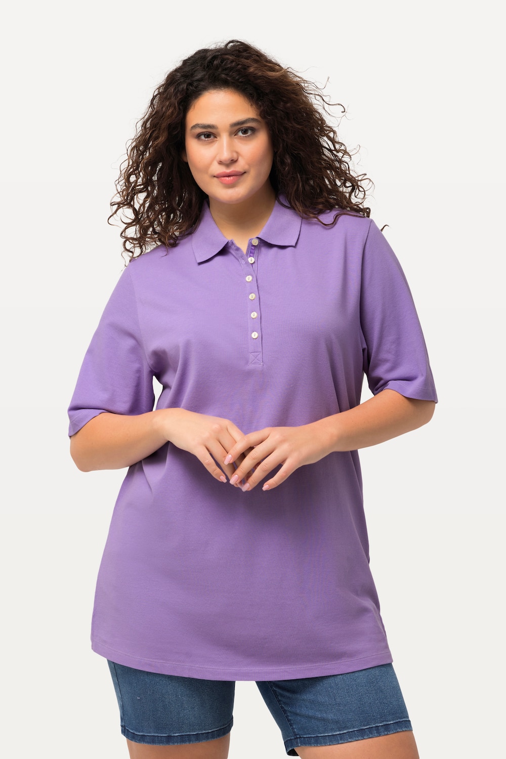 Grote Maten poloshirt, Dames, paars, Maat: 50/52, Katoen, Ulla Popken