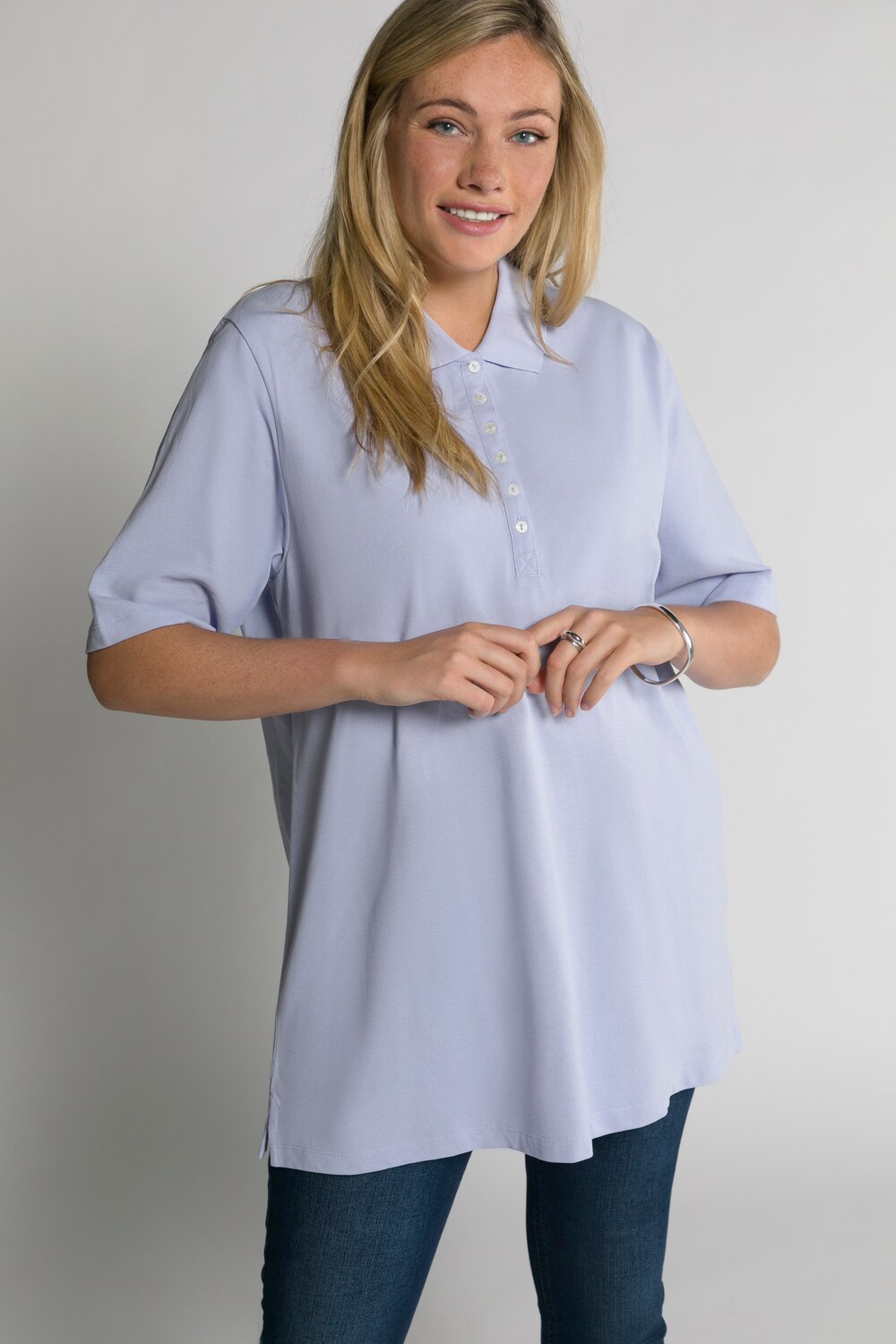 Grote Maten poloshirt, Dames, blauw, Maat: 42/44, Katoen, Ulla Popken Grote Maten poloshirt, Dames, blauw, Maat: 42/44, Katoen, Ulla Popken