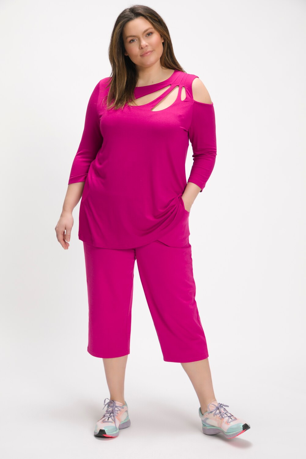 Grote Maten joggingbroek in 7/8-lengte, Dames, roze, Maat: 50/52, Katoen, Ulla Popken Grote Maten joggingbroek in 7/8-lengte, Dames, roze, Maat: 50/52, Katoen, Ulla Popken