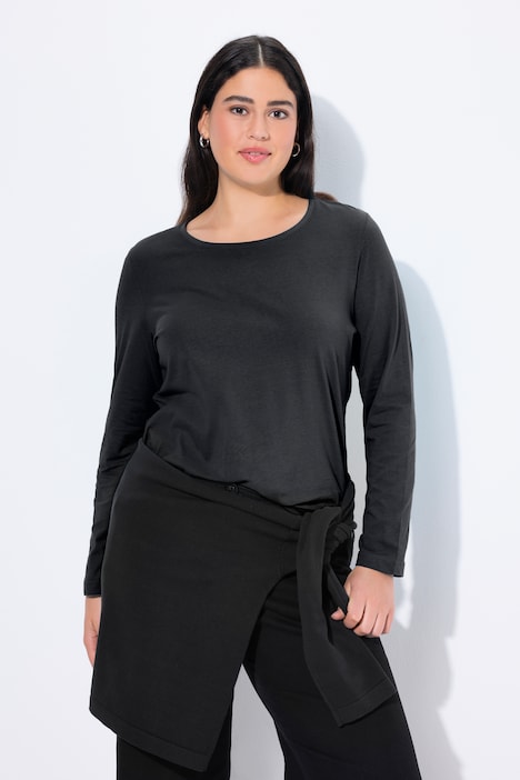 Basic Round Neck Long Sleeve Slim Fit Cotton Tee