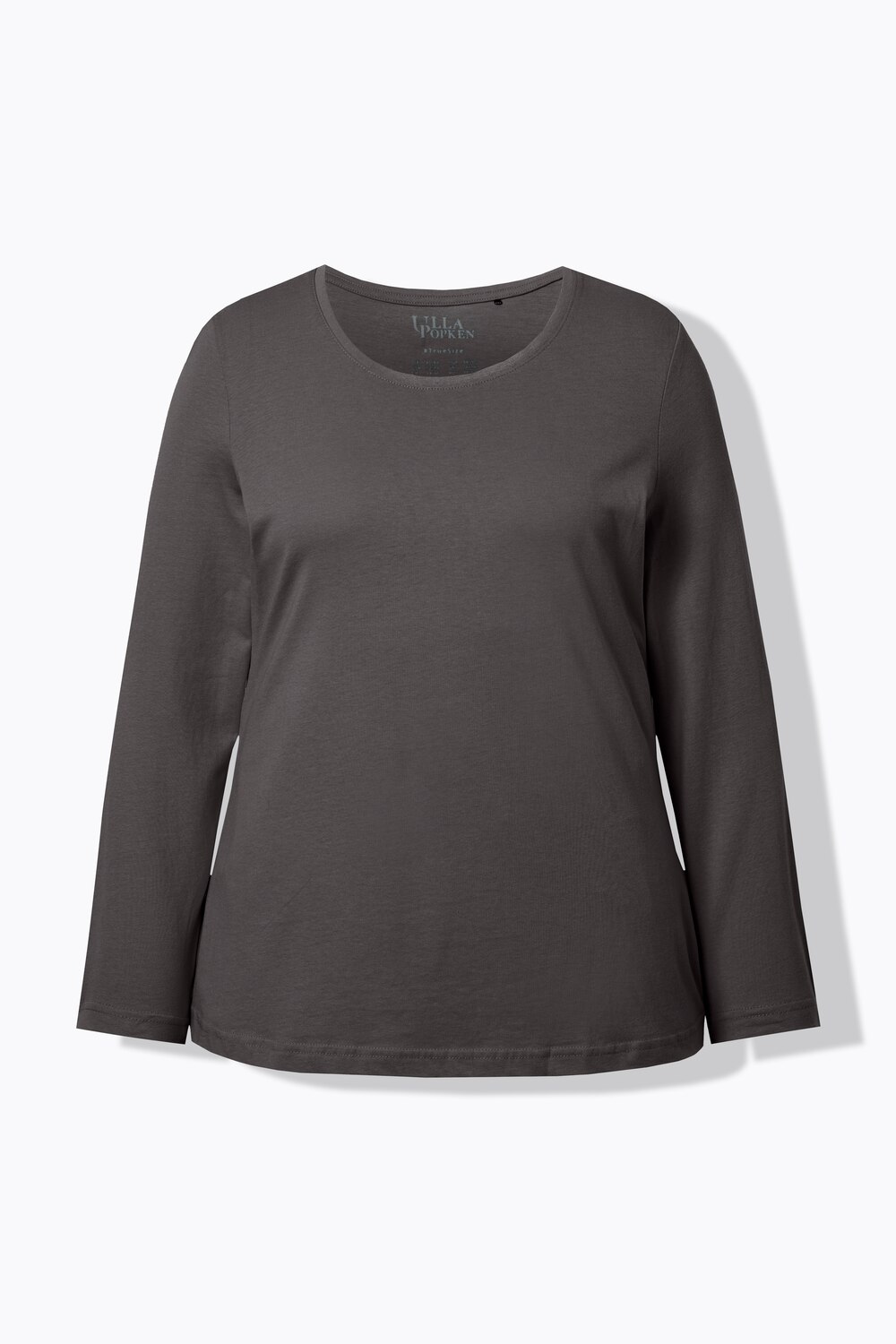 Stora storlekar Topp i smal modell med rund hals och lång ärm, Dam, grå, storlek: 50/52, Bomull, Ulla Popken
