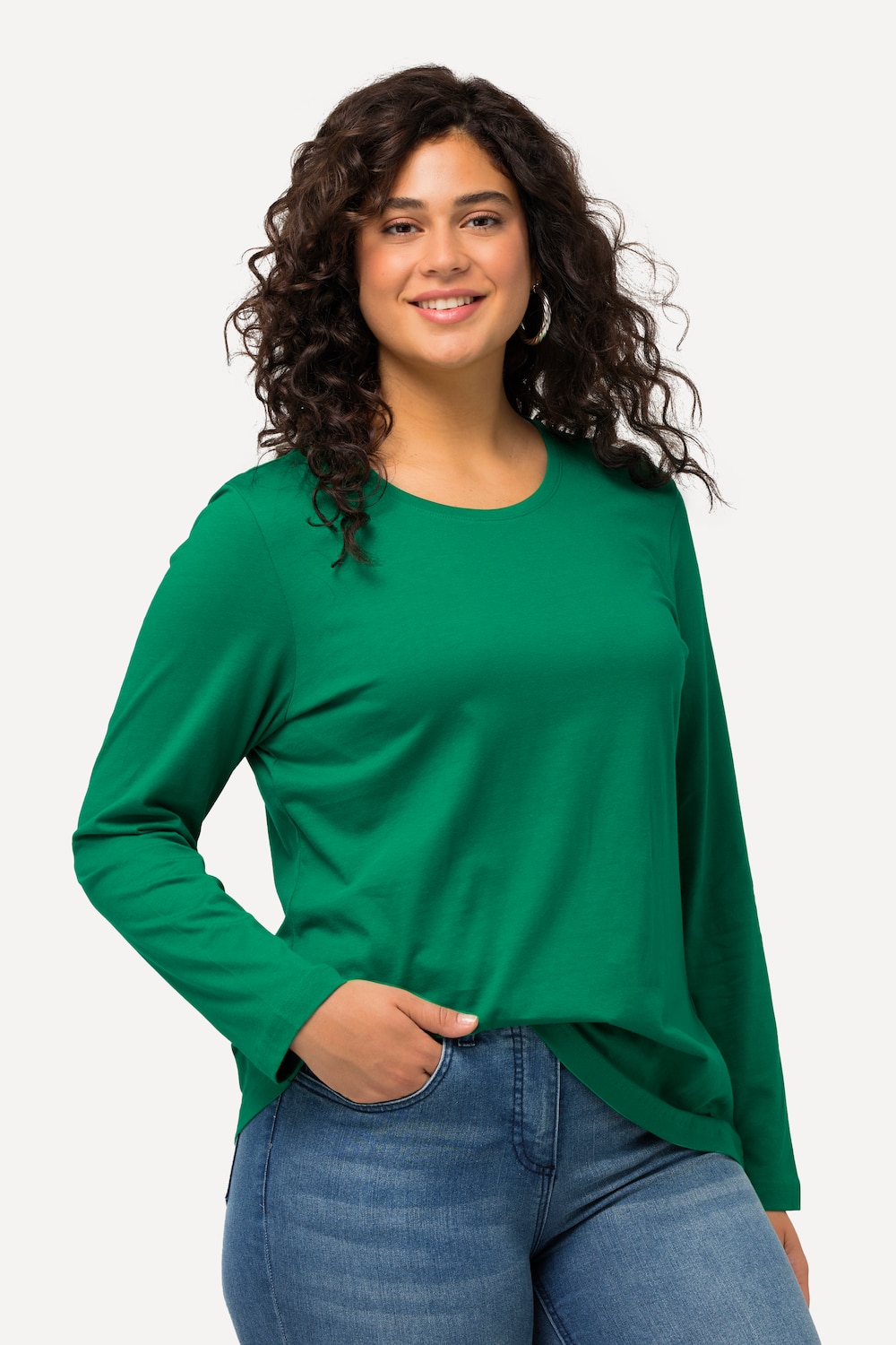 Grandes tailles t-shirt à encolure ronde. coupe slim. manches longues, femmes, vert, taille: 52/54, Ulla Popken