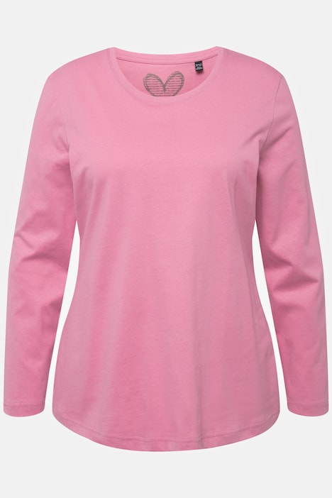 Basic Hot Pink Crew Neckline Long Sleeves Cotton T-Shirt