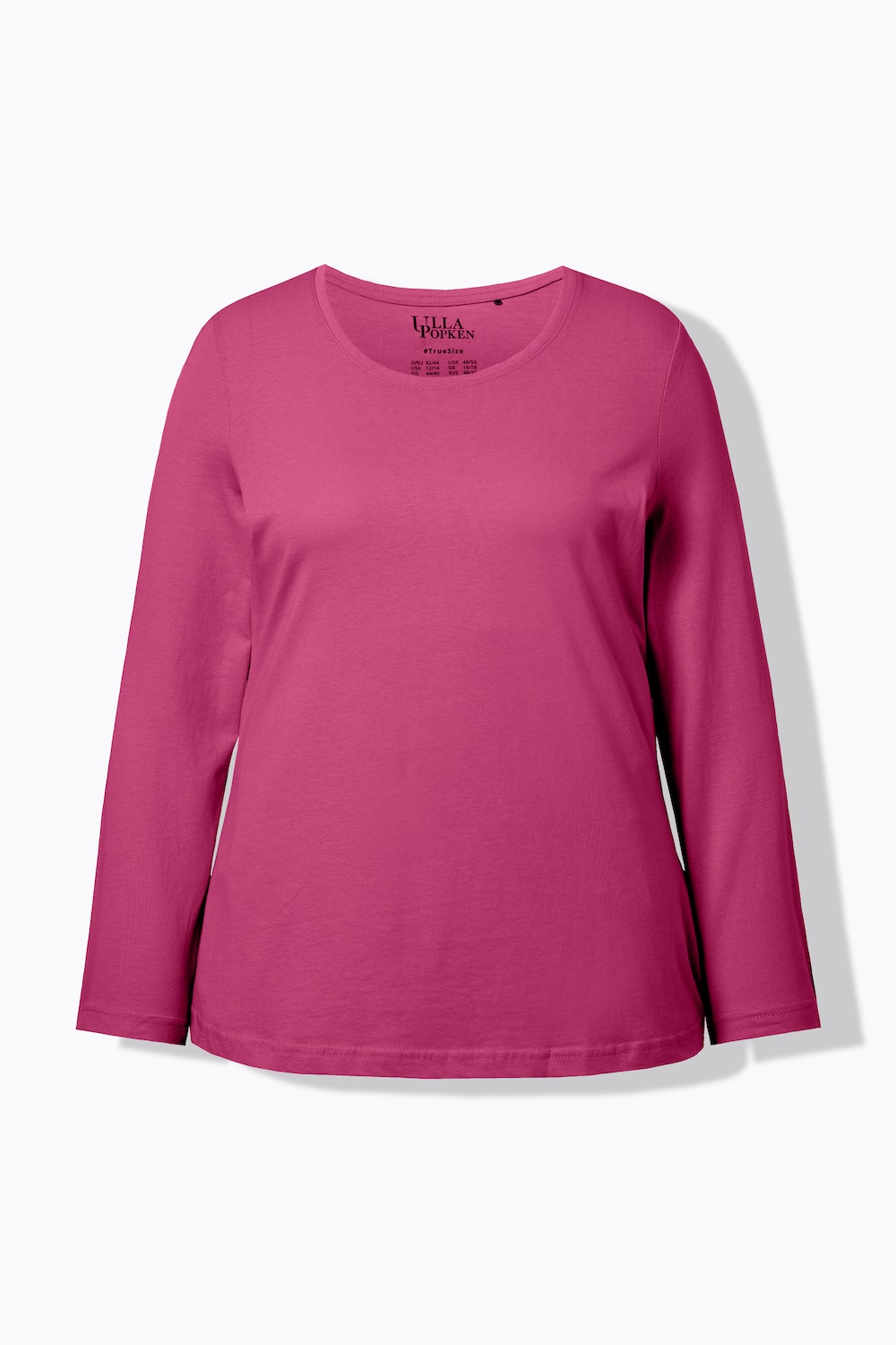 Stora storlekar Topp i smal modell med rund hals och lång ärm, Dam, rosa, storlek: 42/44, Bomull, Ulla Popken
