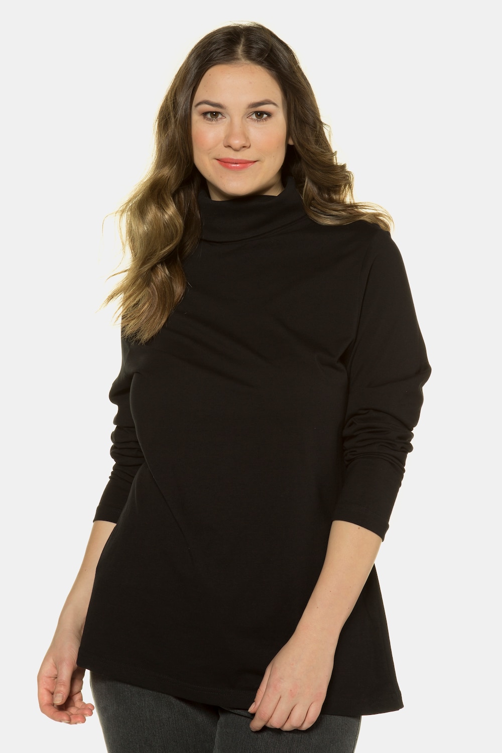 Plus Size Basic Long Sleeve Slim Fit Turtleneck, Woman, black, size: 16/18, cotton, Ulla Popken