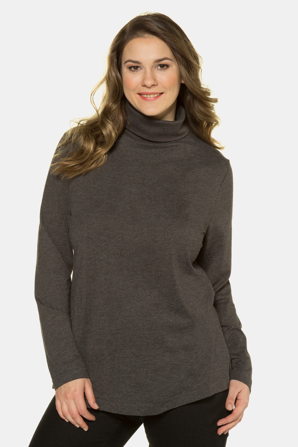 Plus Size Basic Long Sleeve Slim Fit Turtleneck, Woman, black, size: 16/18, Ulla Popken