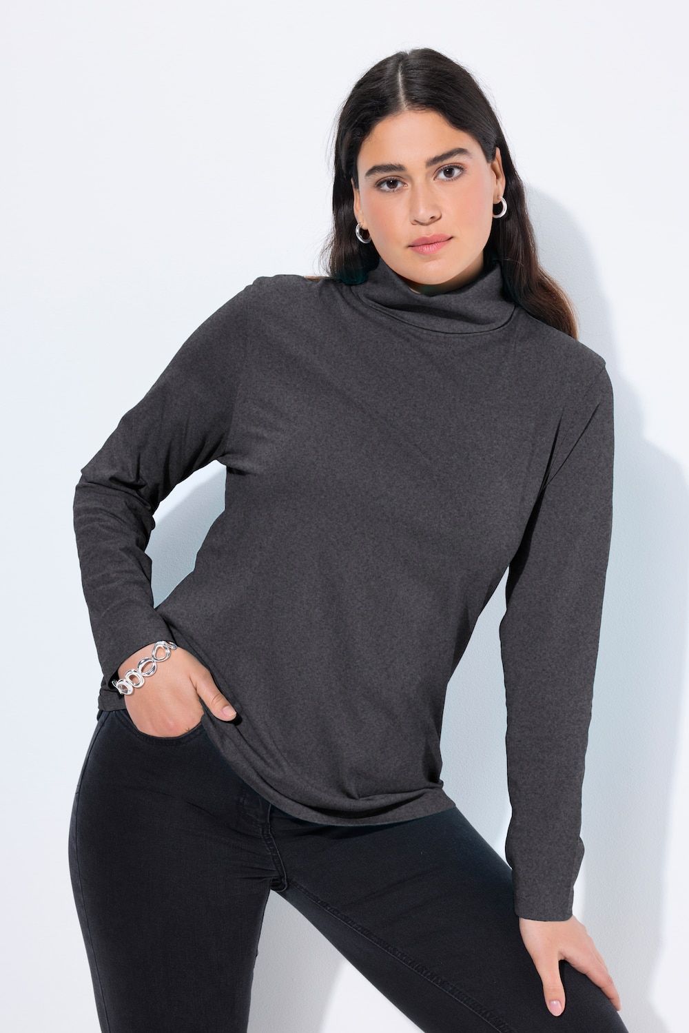 Thumbnail - Große Größen Shirt, Damen, schwarz, Größe: 42/44, Baumwolle/Polyester, Ulla Popken