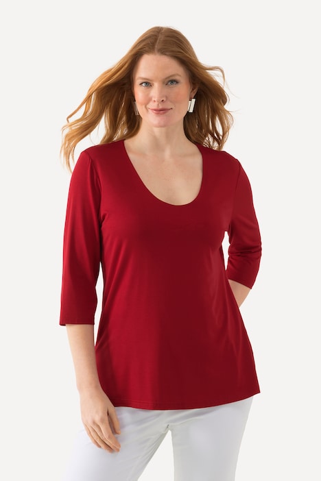 Silky Stretch Rounded V-Neck Stretch Knit Top | T-Shirts | Knit Tops & Tees