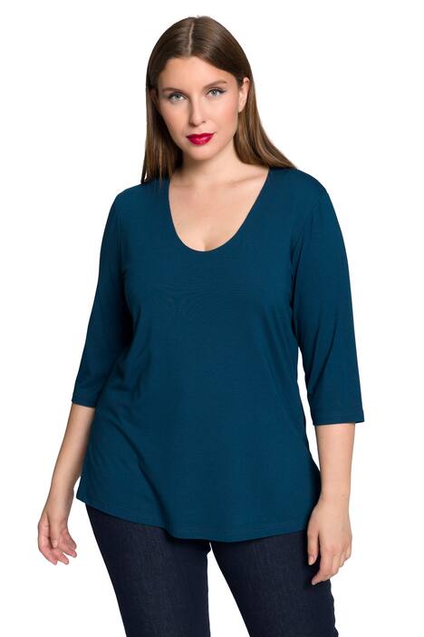 Tričko, zdvojený přední díl, výstřih do V, 3/4 rukávy