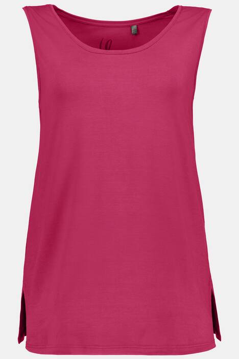 Linne, rund hals, stretch, breda axelband, ärmlös, kräppat