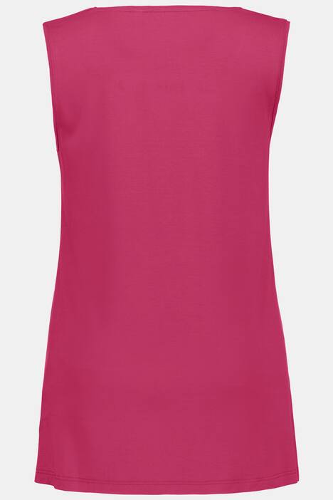 Linne, rund hals, stretch, breda axelband, ärmlös, kräppat