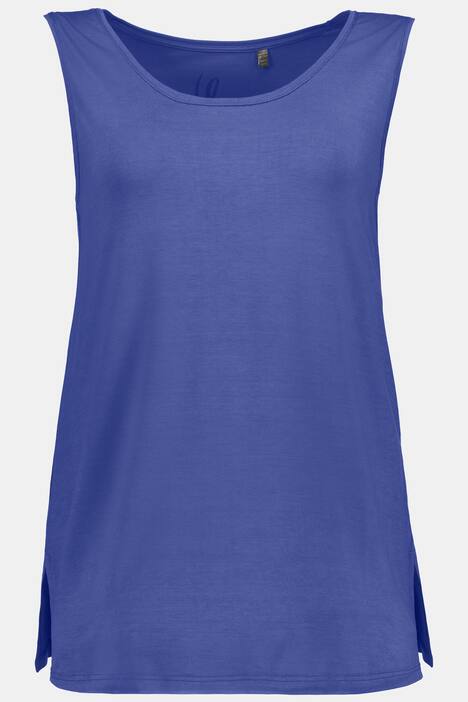 Top z okrągłym dekoltem, szerokie ramiączka, bez rękawów, streczowa krepa