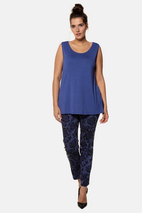 Top z okrągłym dekoltem, szerokie ramiączka, bez rękawów, streczowa krepa