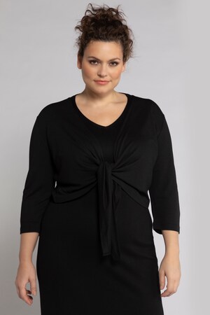 Ulla Popken Bolero-Jacke, 3/4-Ärmel, V-Ausschnitt, vorne zum Knoten - Große Größen