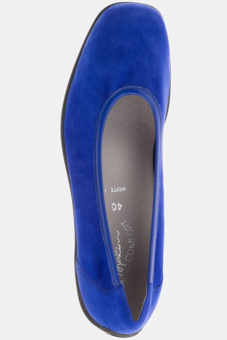 Ballerines, daim doux, cuir respirant, talon compensé, largeur H