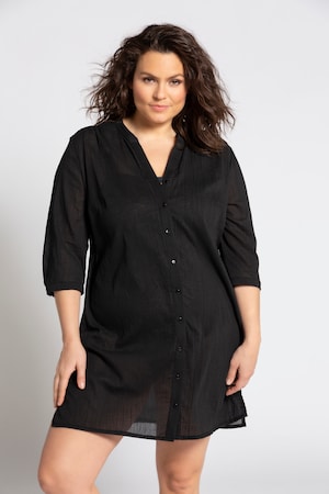 Duże rozmiary Plażowa bluzka, damska, czarna, rozmiar: 50/52, bawełna, Ulla Popken